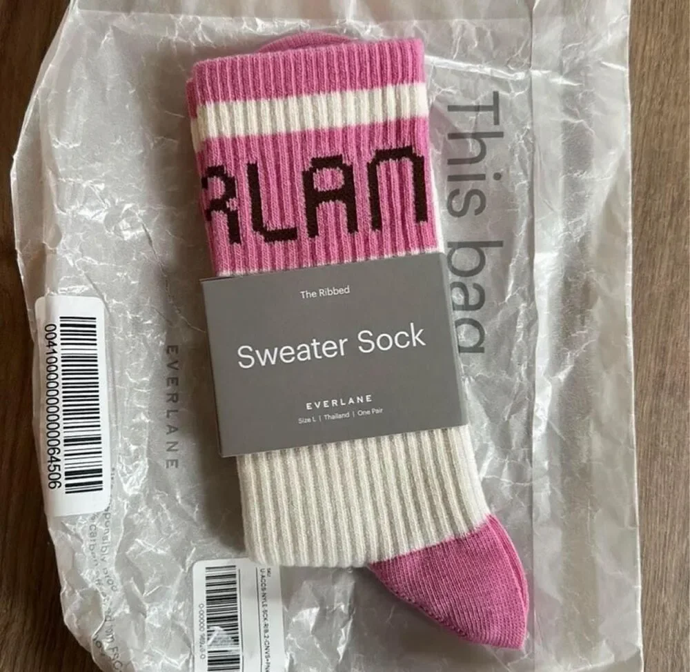 $30 Everlane The Ribbed Sweater Sock Tan & Pink, Large